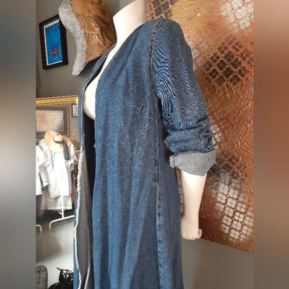 Zara Denim Long Sleeve Belted Coat/Wrap Dress - Picture 7 of 16